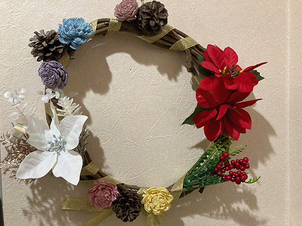 Adding decorations creates a one-of-a-kind wreath