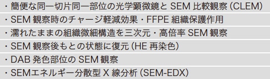 表1 FFPE切片におけるナノスーツ-SEM法で期待される技術的効果